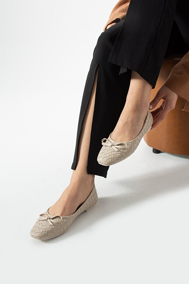 حذاء باليه مسطح محبوك منقوش - 2