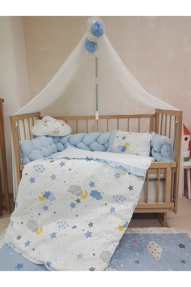 60X120 Hair Braid Protection Sleeping Set for Crib – L Stretch Fabric Mosquito Net and Ruffled Duvet Cover