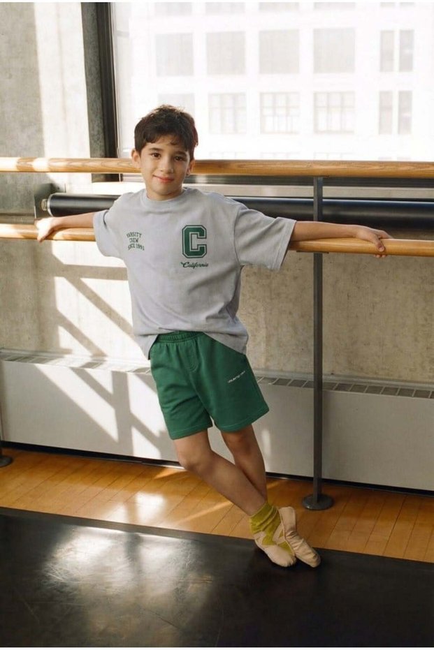 Boy's Cotton Piece Gray Printed T-Shirt and Green Shorts Set - College Themed