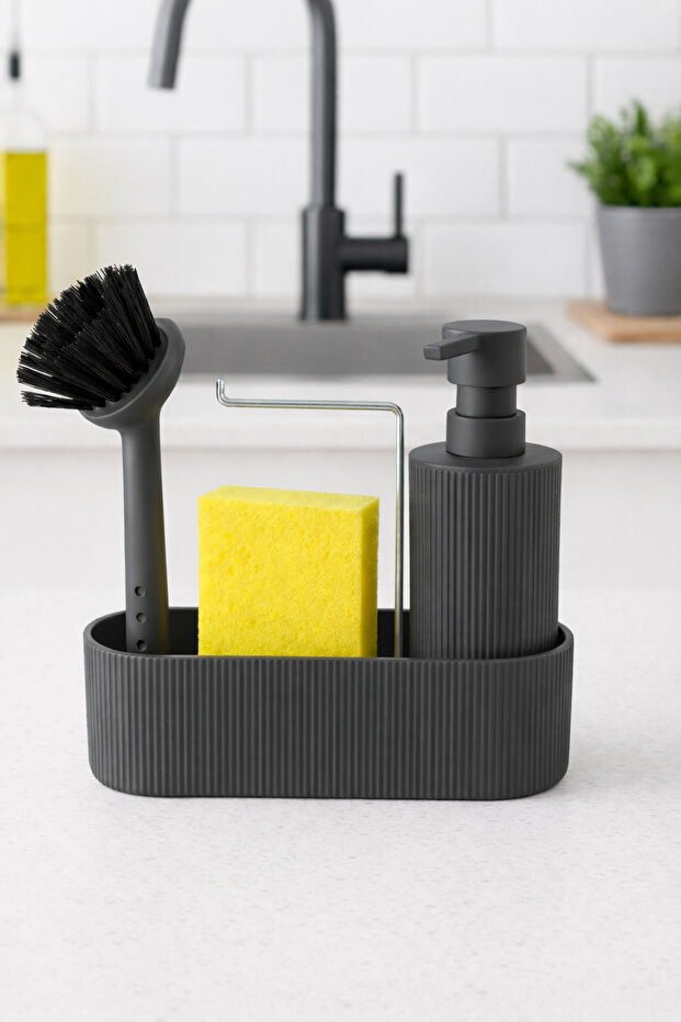 3-Function Dishwashing Liquid Dispenser with Brush, Hanging Sponge Holder, Liquid Soap Dispenser, Detergent Holder