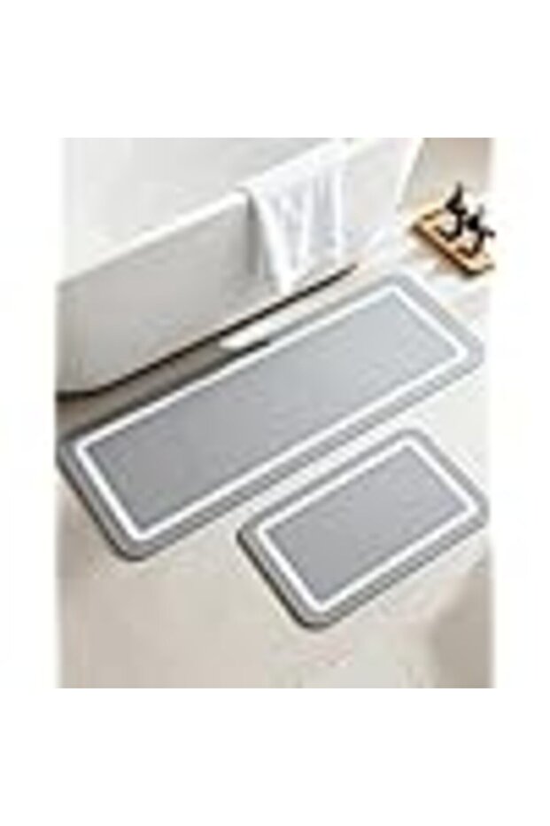 2-Piece Diatomite Bath Mat Set, Super Absorbent Non-Slip Stone Mat for Bathroom Shower