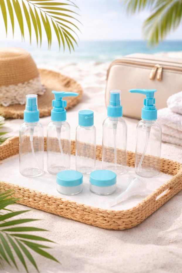 10 Piece Travel Bottle Set with Special Bag Holiday Travel Bag Cream Shampoo Bottle