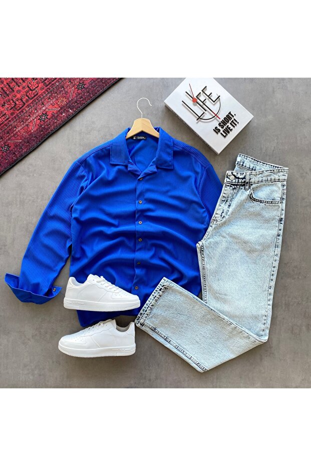 Men's Corded Fabric Shirt and Baggy Pants 2-Piece Set