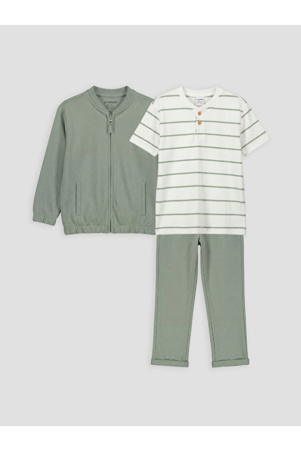 Green Crew Neck Boys' Suit 3-Piece Set by Güli̇s Gi̇yi̇m