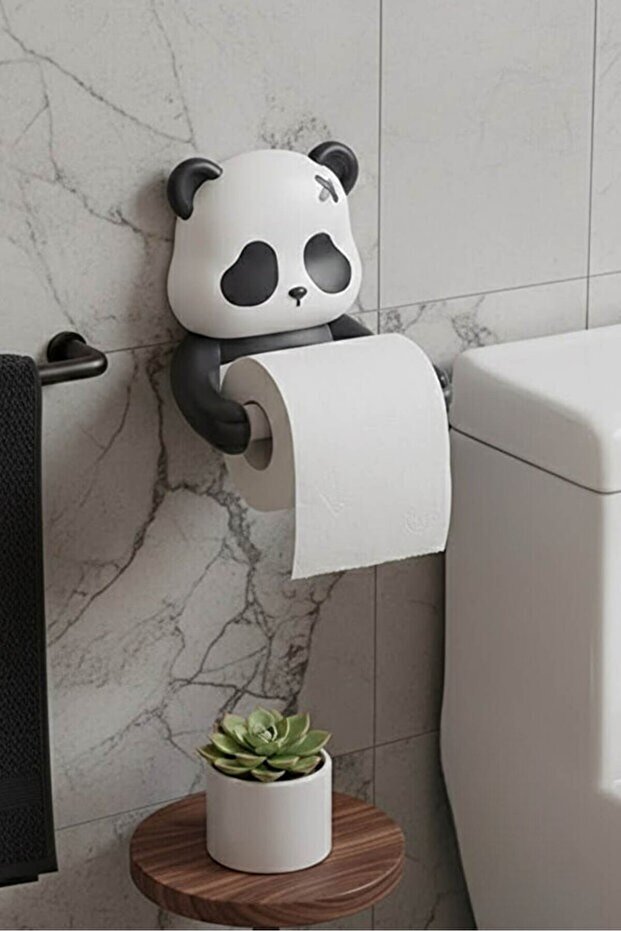Decorative Toilet Paper Holder with Panda Figure, Bathroom Accessory, Adhesive, No Drilling Required Paper Holder
