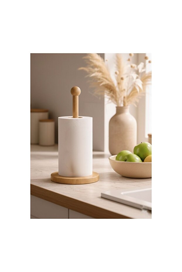 Bamboo Paper Towel Holder | Tabletop Roll Paper Towel Rack Upright Napkin Holder