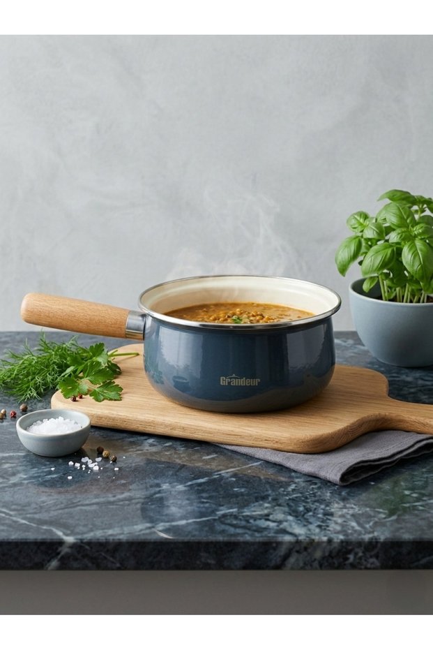 Enamel Wooden Strappy Sauce Bowl, Milk Bowl - 18 cm - Smoked