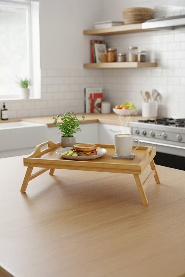 بامبو طاولة إفطار قابلة للطي، صينية سرير، طاولة دراسة - 2