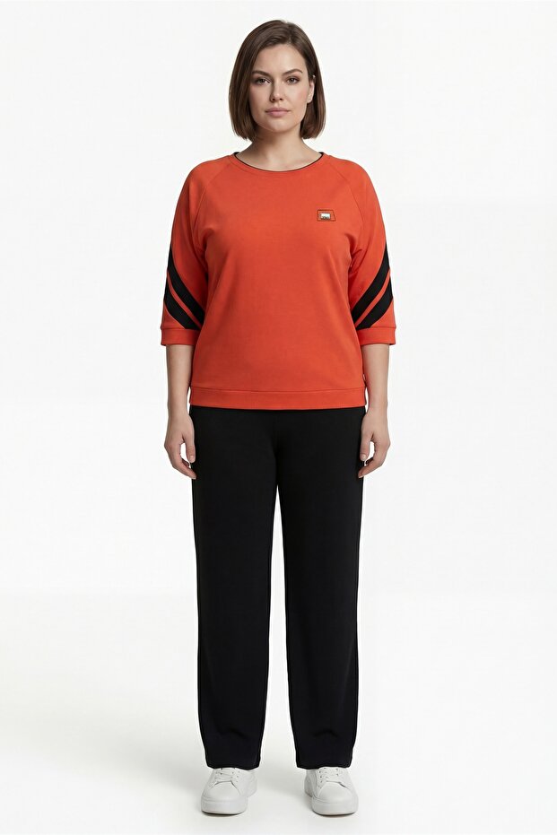 Women's Orange Summer Dress with Elastic Waist and Accessories, Piece Paneled Top and Bottom Set