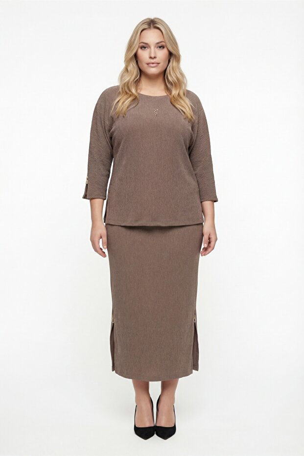 Women's Mink Summer Dress with Elastic Waist, Sleeves and Side Zippers with Accessories Top and Bottom Set