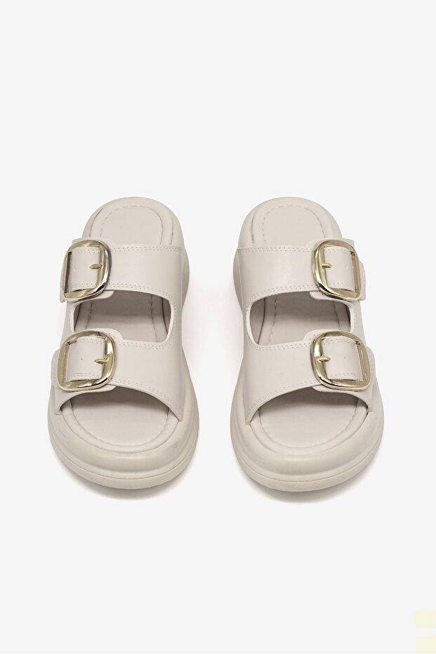Women's Beige High-Sole Comfortable Shoes Double Buckled Slipper