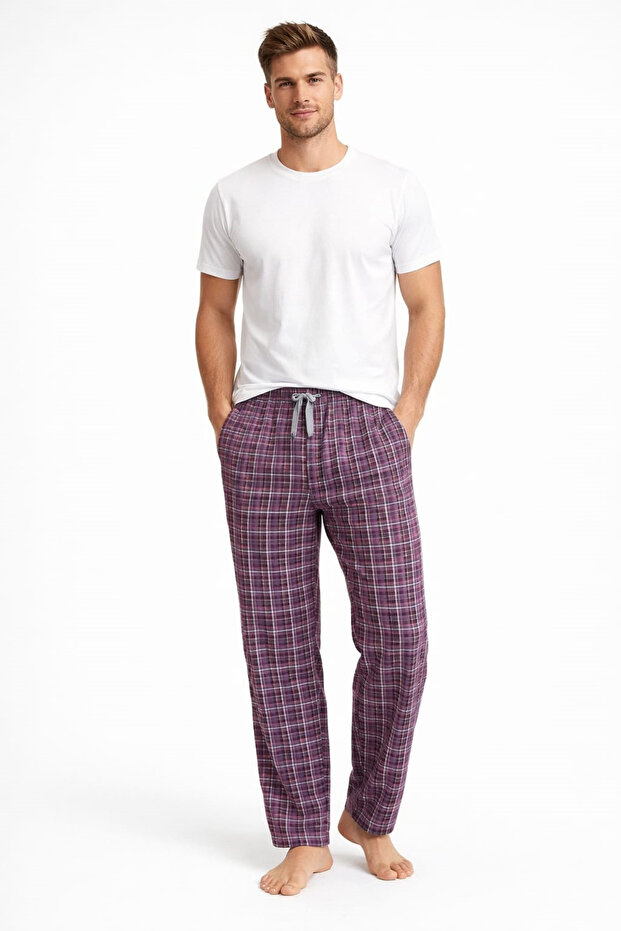 Men's Patterned Pocketed 100% Cotton Single Bottom Pants