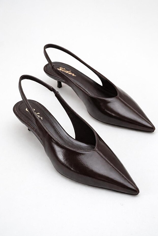 Women's Brown Patent Leather Pointed Toe Kitten Heeled Shoes