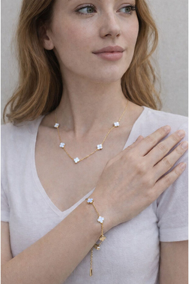 Çelik Yonca Figürlü Kolye Bileklik Seti - 1