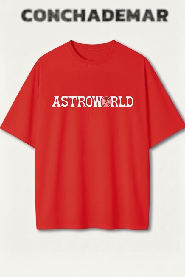 تي شيرت Astroworld مطبوع Premium كبير الحجم مكون من قطن قطع
