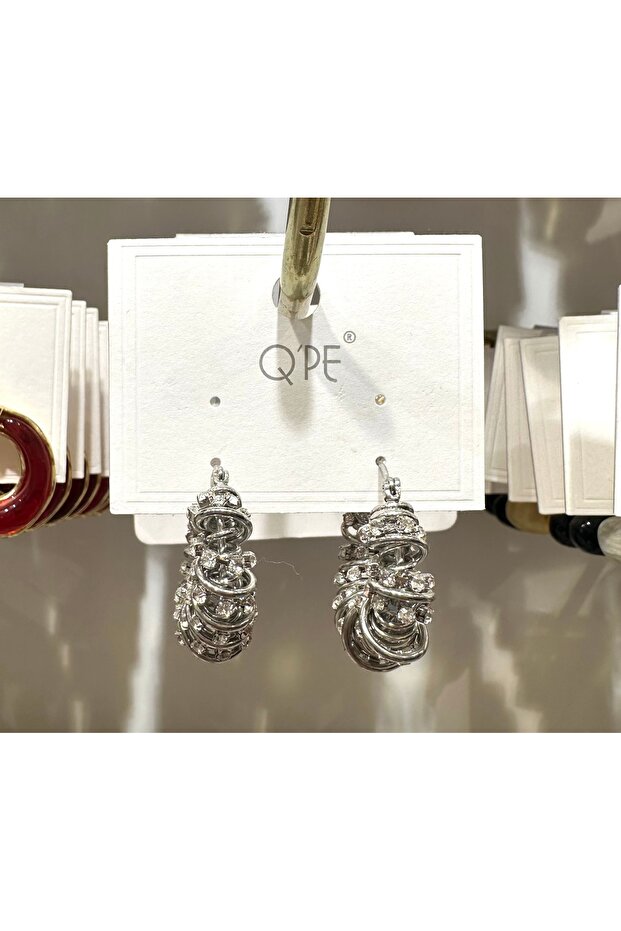 Qpe Stainless Steel Zircon Stone Spiral Hoop Earrings