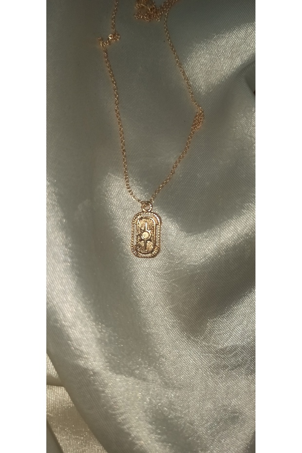 Çelik Gold Plaka Kolye - 4