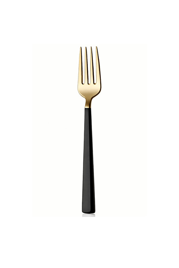 6-Piece Gold Stainless Steel Dessert Forks – Black Strappy Small Table Forks