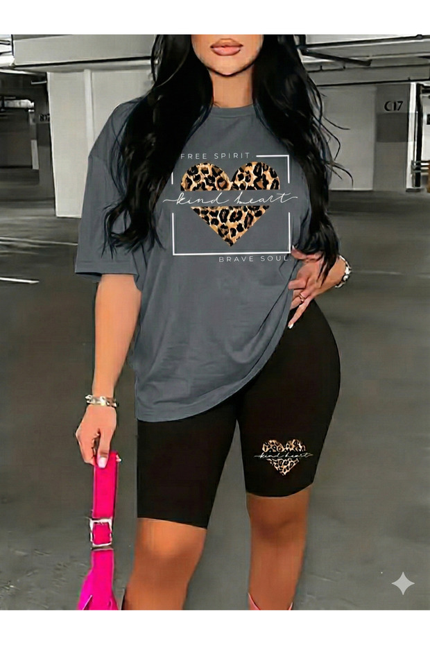 Women's Free Spirit Printed Oversized T-Shirt Leggings Set Loose Combination Boyfriend
