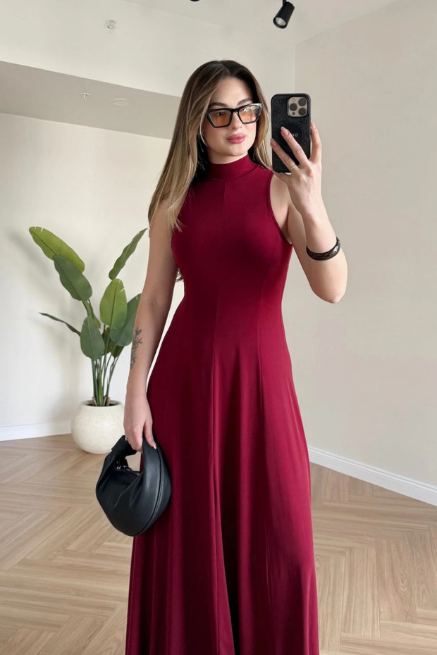 Rochie lungă elegantă Zero Sleeve guler ridicat lejer - 2