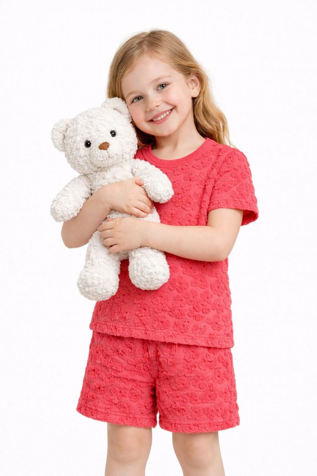 Unisex Kids Plush Textured Terry Cloth Pajama Set Soft Breathable Summer Shorts Set