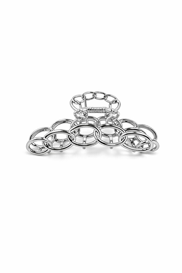 Silver Color Chain Detail Latch Clip – Modern and Strong Hold Hair Clip