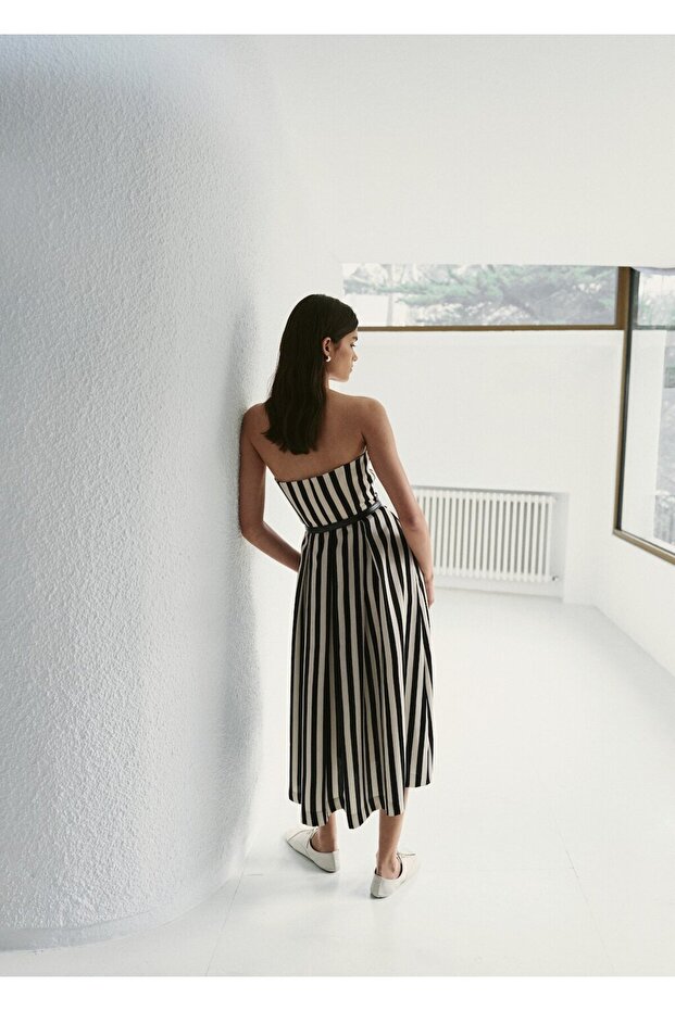 Kemerli çizgili elbise - 4