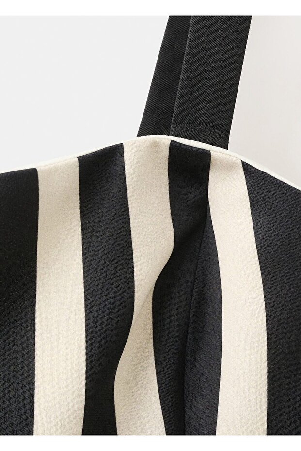 Kemerli çizgili elbise - 5