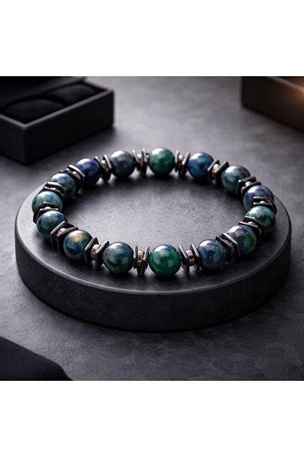 Men's Azurite & Hematite Natural Stone Bracelet