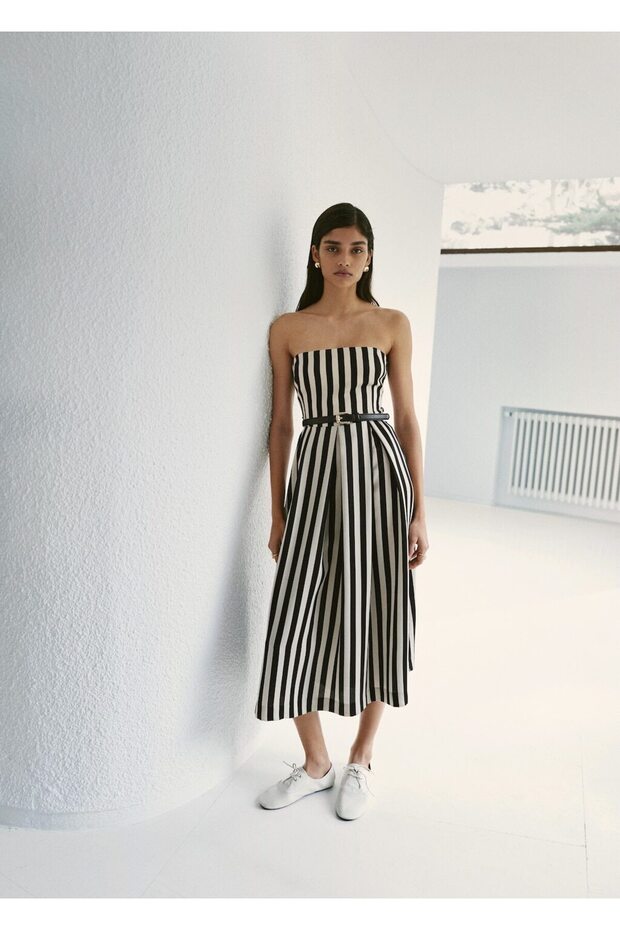 Kemerli çizgili elbise - 2