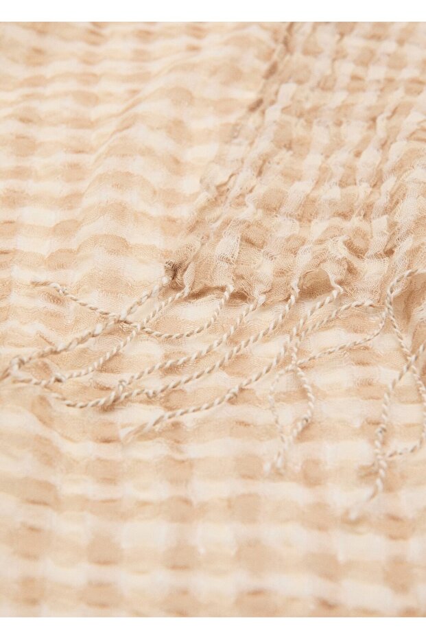 Püsküllü pamuklu fular - 1