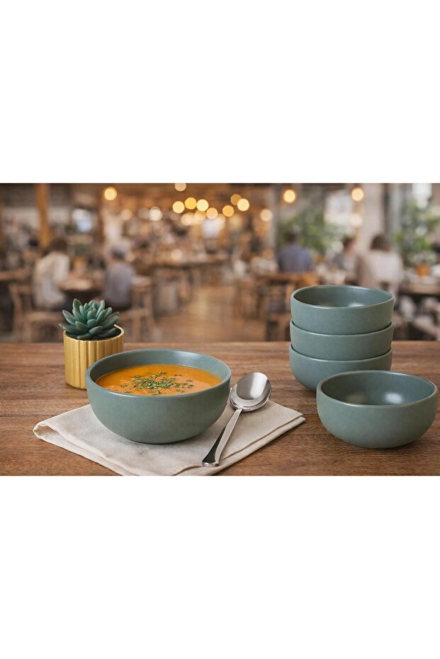 Bulut Soup Bowl 12 cm Matte Green Set of 6