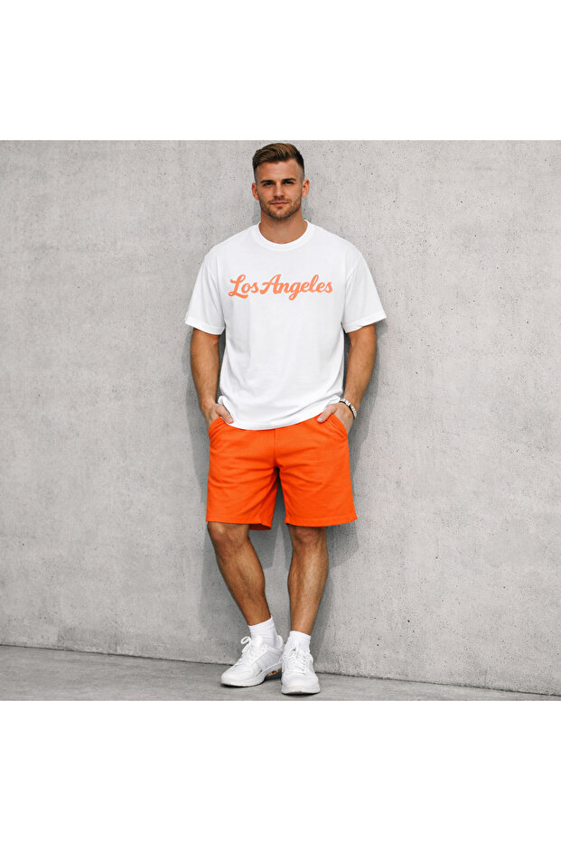 Men's Los Angeles Printed Shorts Set Summer Comfortable Fit T-Shirt and Shorts Combination