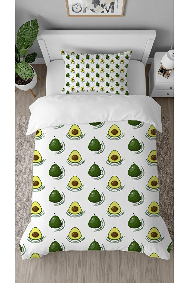 Avocado Fruit Şirin Patterned Digital Print Pieces Specially Designed Bed Sheet Stylish Single Stylish Duvet Cover Set