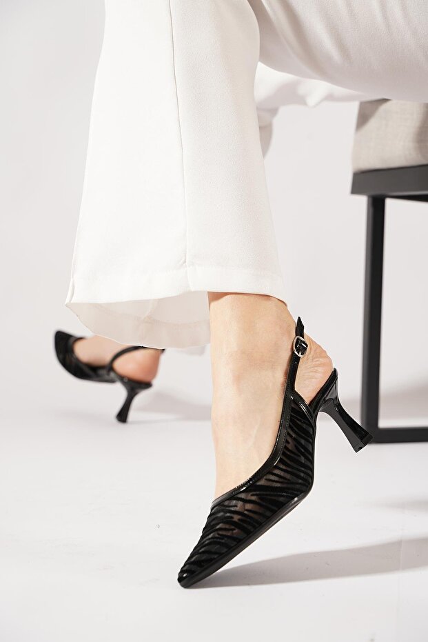 Loberfe Zebra Filleli Women's Heeled Shoes Black Patent Leather