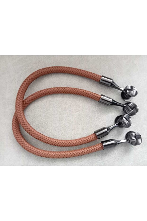 70 cm Braided with Leather-Look Black Metal Sleeves and Bag Double Handles