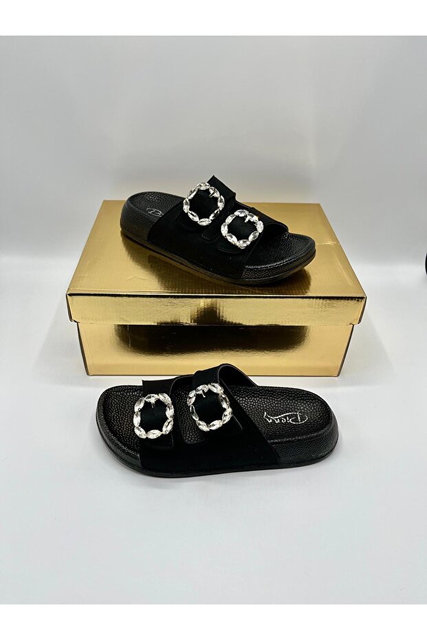 Penn Women's Double Buckle Stone Soft Orthopedic Sole Slipper