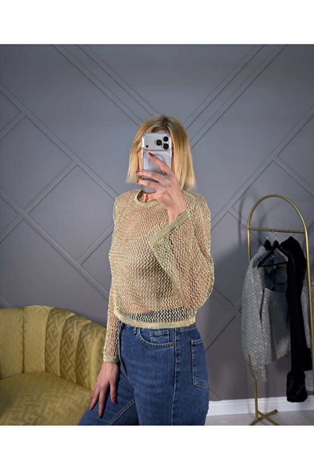 File Örgü Gold Simli Bluz - 3