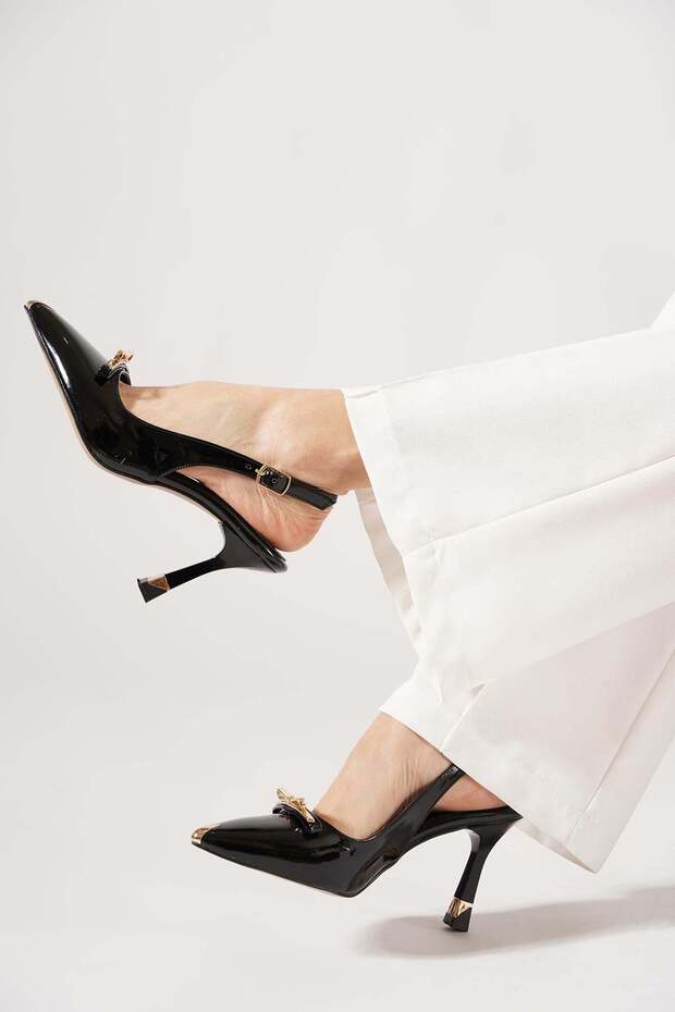 Gervense Bow with Toe Accessories Buckled Women's Shoes Black Patent Leather