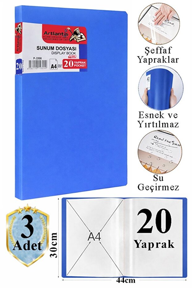 Blue Presentation File 20 Pockets 3 Piece Catalog File with Pockets Self-File Plastic Container with 20 Pockets