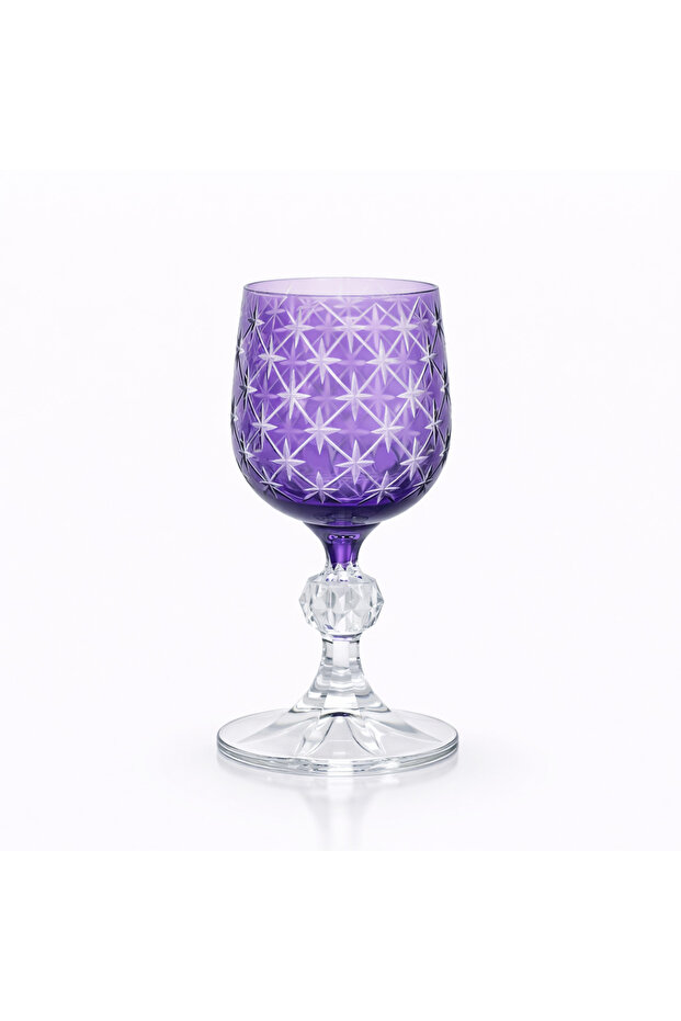 Purple Star Patterned Crystal Footed Water Glass | Cocktail & Coffee Side Glass