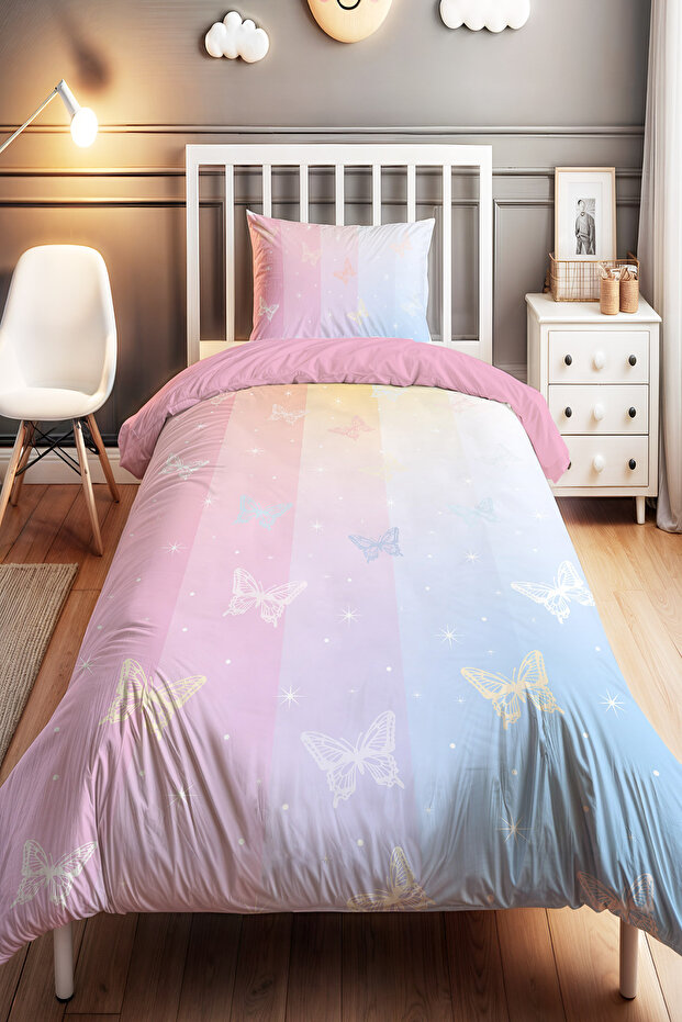 Flying Butterflies Patterned Single Baby Kids Bedding Set