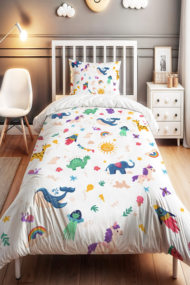 Fun Safari Patterned Single Baby Kids Bedding Set