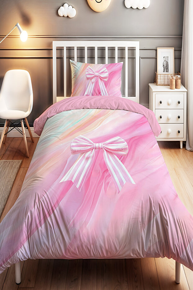 Pink Bow Patterned Single Baby Kids Bedding Set