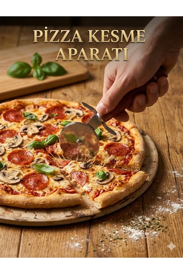 Wooden Strappy Steel Blade Pizza Cutter Pizza Roulette 1 Piece