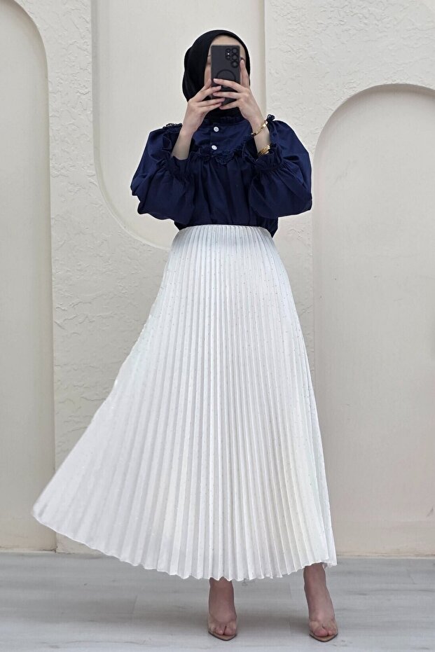 Taşlı Pliseli Etek - 3