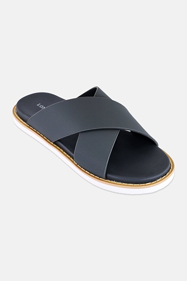 Men Slip On Cross Strap Arabic Sandals, Dark Grey