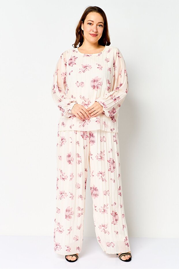 Women 2 Pieces Floral Pattern Top And Palazzo Pants Set, Multicolor