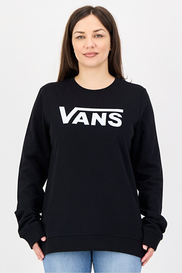 Women Crew Neck Long Sleeve Brand Logo Sweatshirt, Black