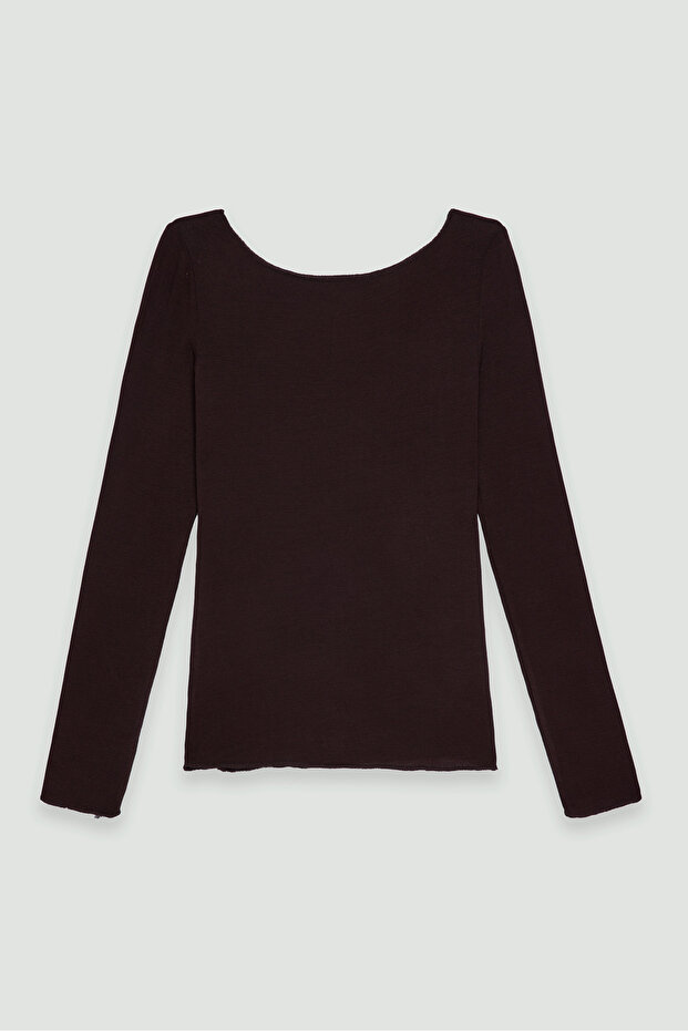 Ultra Light Sheer Boat Neck Blouse Brown